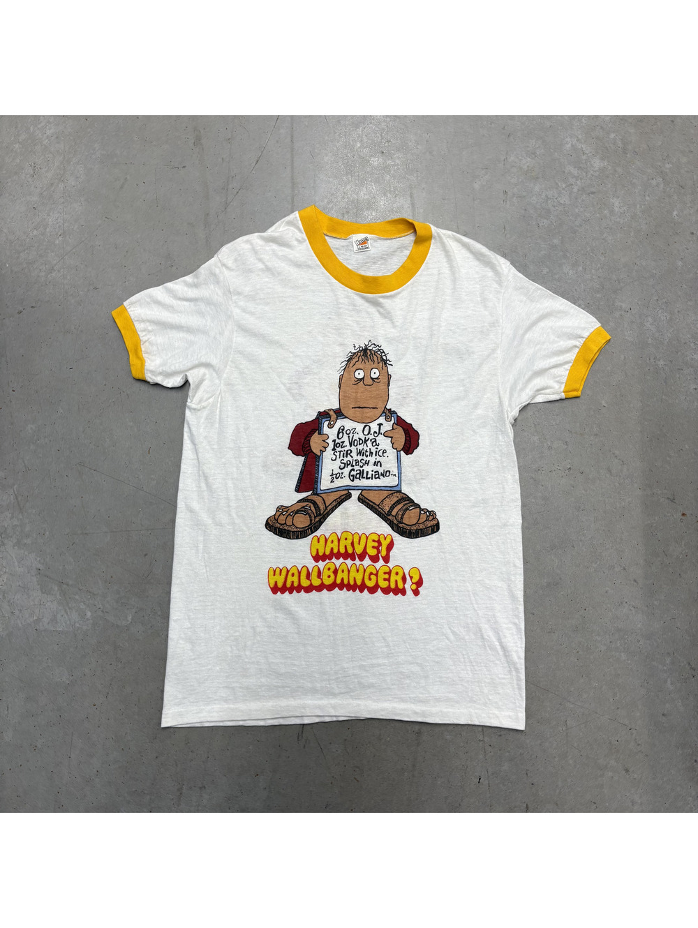 Vintage 70s Harvey Wallbanger Drink Instructions Cartoon Ringer T-Shirt Large
